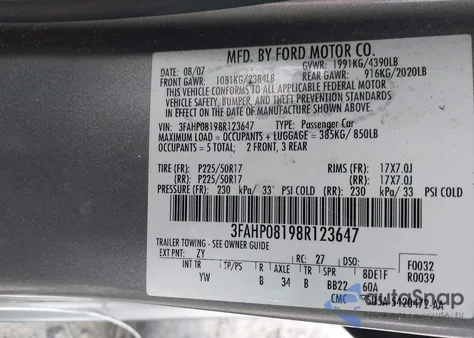 2008 Ford Fusion Sel z USA, uszkodzony, nr VIN 3FAHP08198R123647
